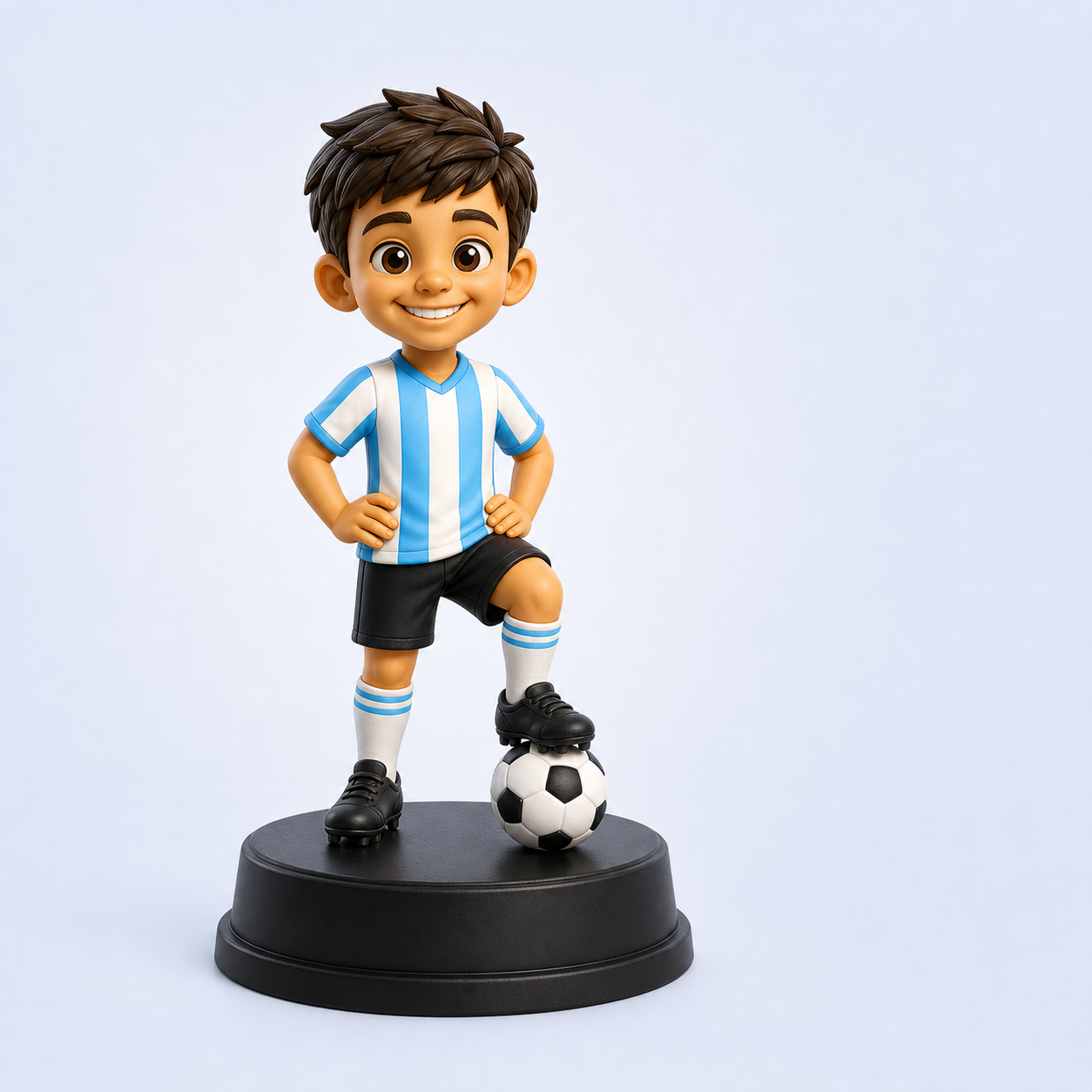 Mini futbolista personalizado con camiseta celeste y blanca